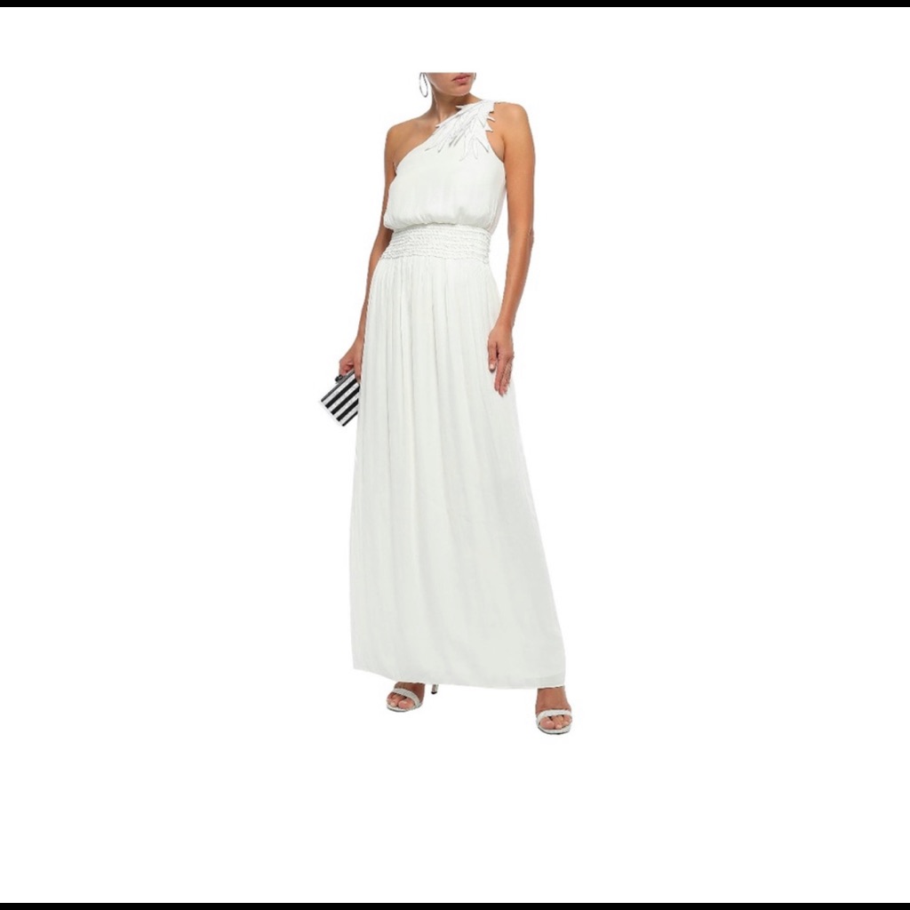 Halston Heritage White One Shoulder Long Dress Size M